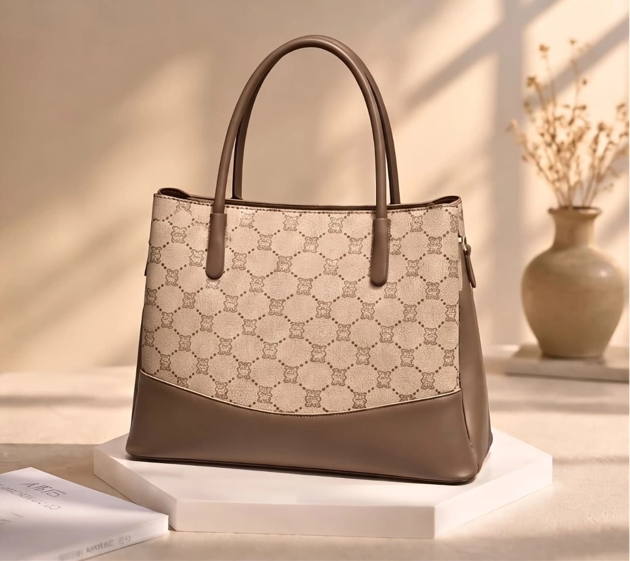 The spacious two-tone tote designed